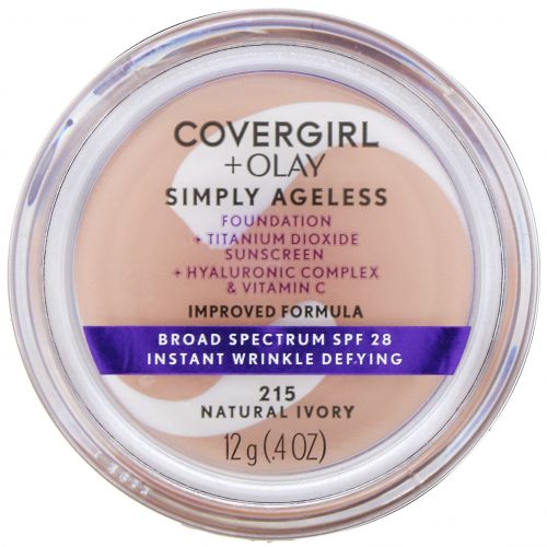 Covergirl, Olay Simply Ageless, тональная основа, оттенок 215 «Натуральная слоновая кость», 12 г (0,4 унции)