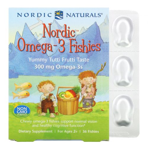 Nordic Naturals, Конфеты в виде рыбок от Nordic с омега-3, со вкусом засахаренных фруктов, 300 мг, 36 конфет