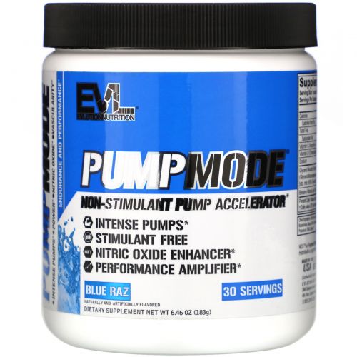 EVLution Nutrition, PumpMode, Non-Stimulant Pump Accelerator, Blue Raz, 5.9 oz (168 g)