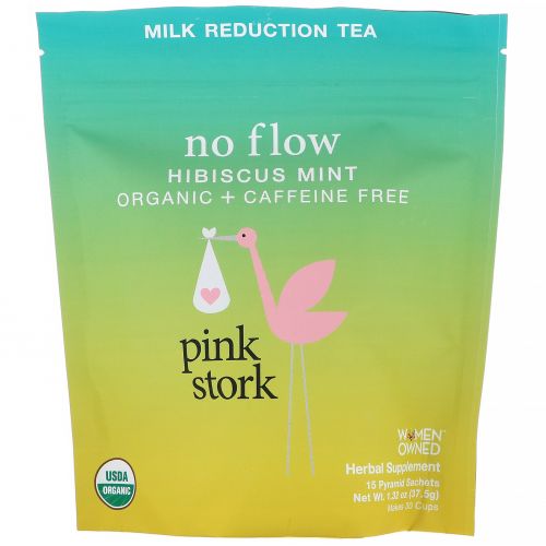 Pink Stork, No Flow, органический чай для прекращения лактации, гибискус и мята, без кофеина, 15 биоразлагаемых саше