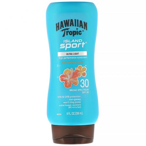 Hawaiian Tropic, Высокоэффективное солнцезащитное средство Island Sport с SPF 30, легкий тропический аромат, 236 мл