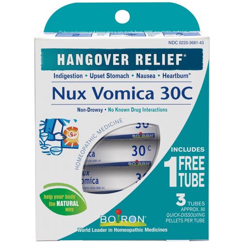 Boiron, Single Remedies, Чилибуха (Nux Vomica), 30C, 3 тубы, приблизительно 80 гранул в каждой