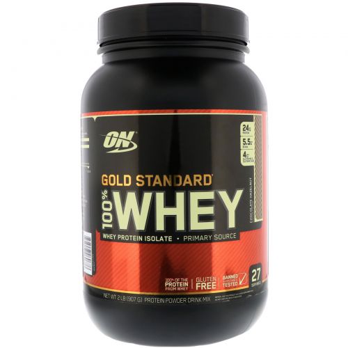 Optimum Nutrition, Gold Standard, 100% сыворотка, фундук в шоколаде, 2 ф. (907 г)