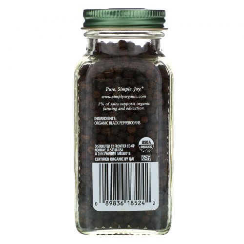 Simply Organic, Зерна черного перца, 2.65 унций (75 г)