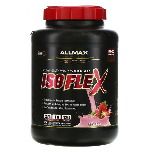 ALLMAX Nutrition, Isoflex, 100% Ultra-Pure Whey Protein Isolate (WPI Ion-Charged Particle Filtration), Strawberry, 5 lbs. (2.27 kg)