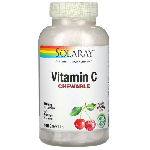 Solaray, Vitamin C Chewable, Natural Cherry Flavor, 500 mg, 100 Wafers