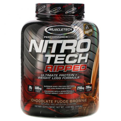 Muscletech, Nitro Tech Ripped + формула для снижения веса, со вкусом шоколадной помадки, 4,00 фунта (1,81 кг)