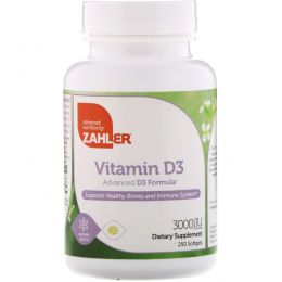 Zahler, Витамин D3, передовая формула D3, 3000 МЕ, 250 мягких таблеток
