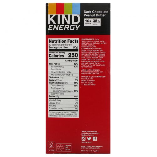 KIND Bars, Energy,  Dark Chocolate Peanut Butter , 12 Bars, 2.1 oz (60 g) Each