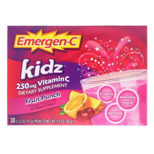 Emergen-C, для детей, фруктовый пунш, 30 пакетиков, 9,7 унций (2,6 гр)