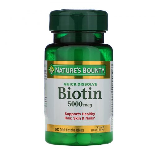 Nature's Bounty, Биотин, 5000 мкг, 60 быстрорастворимых таблеток