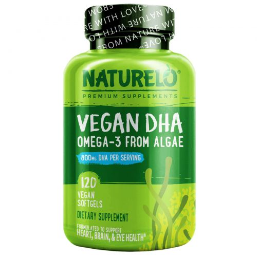 NATURELO, Vegan DHA, Omega-3 from Algae, 800 mg, 120 Vegan Softgels