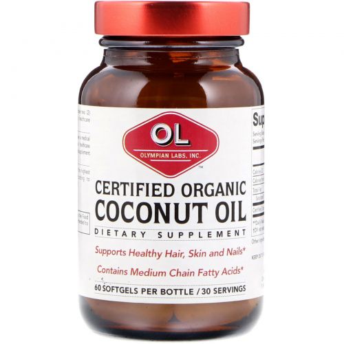 Olympian Labs Inc., Certified Organic Coconut Oil, Organic, 60 Softgels