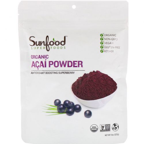 Sunfood, Порошок из амазонских ягод асаи, 8 унций (227 г)