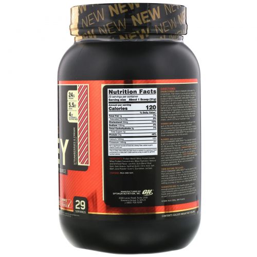 Optimum Nutrition, Gold Standard, 100% Whey, Strawberries & Cream 1.98 lb (899 g)