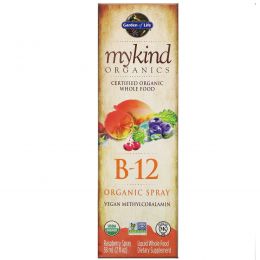 Garden of Life, MyKind Organics, Органический спрей с витамином B-12, со вкусом малины, 2 унции (58 мл)