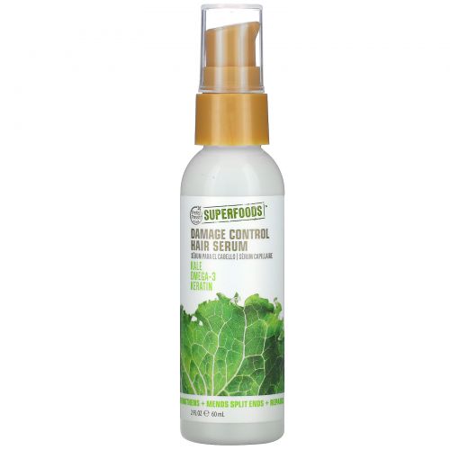 Petal Fresh, Pure, SuperFoods for Hair, Damage Control Leave-In Hair Serum, Kale, Omega 3 & Keratin, 2 fl oz (60 ml)