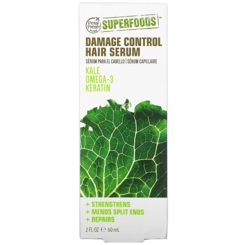 Petal Fresh, Pure, SuperFoods for Hair, Damage Control Leave-In Hair Serum, Kale, Omega 3 & Keratin, 2 fl oz (60 ml)