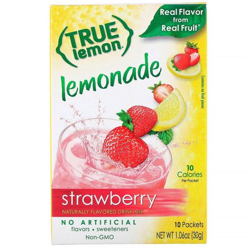 True Citrus Company, Настоящий лимон, клубничный лимонад, 10 пакетиков, 1,06 унц. (30 г)