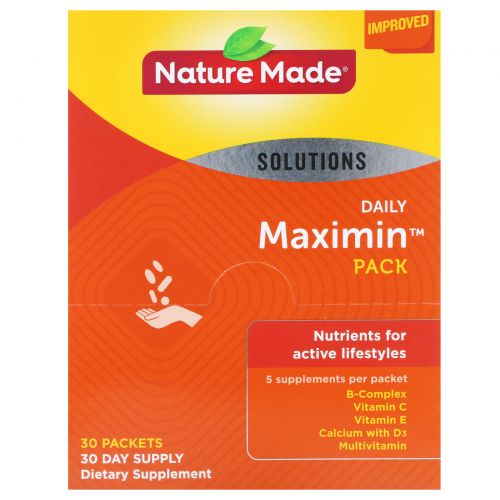 Nature Made, Daily Maximin Pack, поливитамины и минералы, 6 ингредиентов в пакетике, 30 пакетиков