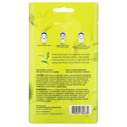 Nu-Pore, Fresh Start Sheet Mask, Green Tea, 1 Sheet