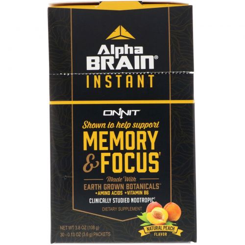 Onnit, Alpha Brain Instant, Natural Peach, 30 Packets, 0.13 oz (3.6 g) Each