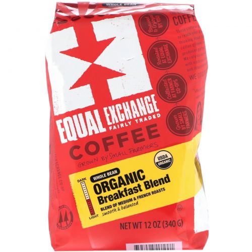 Equal Exchange, Organic, Coffee, Breakfast Blend, Whole Bean, 12 oz (340 g)