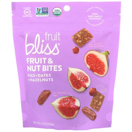 Fruit Bliss, Фруктово-ореховые снеки, инжир + финики + фундук, 113 г