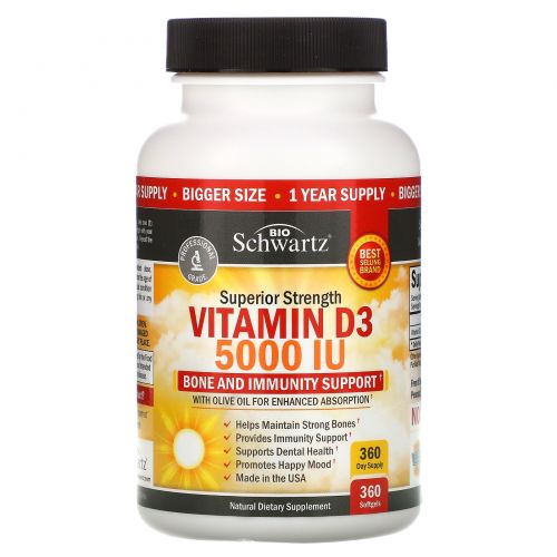 BioSchwartz, Superior Strength Vitamin D3, 5,000 IU, 360 Softgels