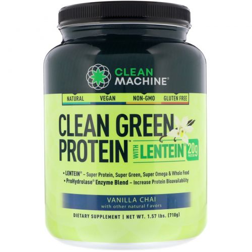 CLEAN MACHINE, Clean Green Protein with Lentein, Vanilla Chai, 1.57 lbs (710 g)