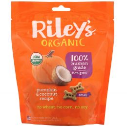 Riley’s Organics, Лакомства для собак, маленькая косточка, рецепт с тыквой и кокосом, 5 унций (142 г)