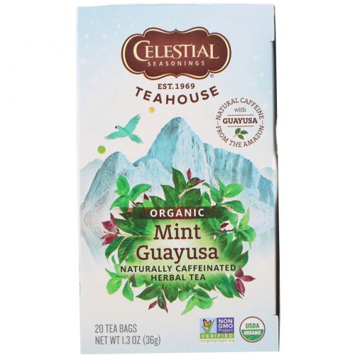 Celestial Seasonings, Teahouse, органический травяной чай с мятой и гуаясой, 20 чайных пакетиков, 1,3 унции (36 г)