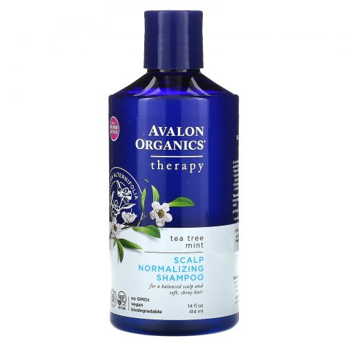 Avalon Organics, Шампунь, нормализующий кожу голову, Чайное дерево и мята, 14 fl oz (414 мл)