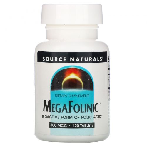 Source Naturals, Фолиновая кислота MegaFolinic, 800 мкг, 120 таблеток