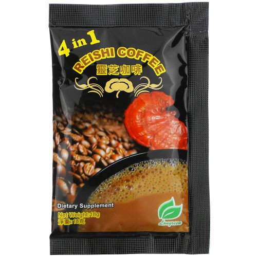 Longreen Corporation, Кофе с рейши 4 в 1, 10 саше, (18 г) каждый