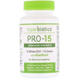 Hyperbiotics, PRO-15, Advanced Strength, With Kiwifruit, 15 Billion CFU, 60 Tablets