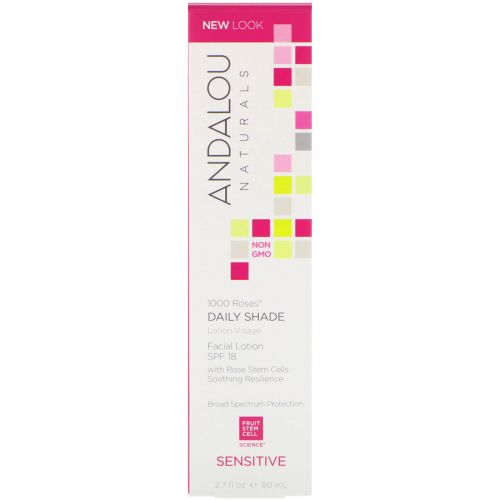 Andalou Naturals, 1000 Roses, Daily Shade, Facial Lotion SPF 18, Sensitive, 2.7 fl oz (80 ml)