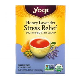 Yogi Tea, Stress Relief cо вкусом меда и лаванды, без кофеина, 16 чайных пакетиков, 1.02 унций (29 г)