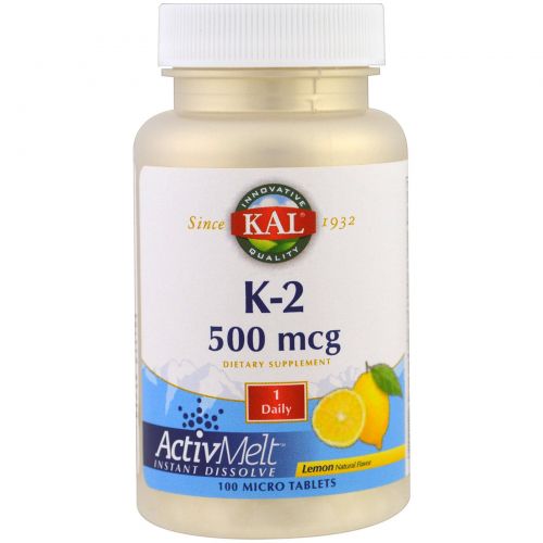 KAL, K-2, Lemon, 500 mcg, 100 Micro Tablets