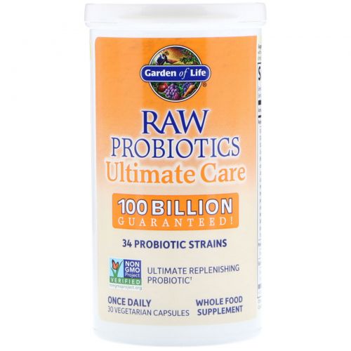 Garden of Life, Raw Probiotics Ultimate Care, 30 вегетарианских капсул