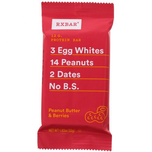 RXBAR, Protein Bar, Peanut Butter & Berries, 12 Bars, 1.83 oz (52 g) Each