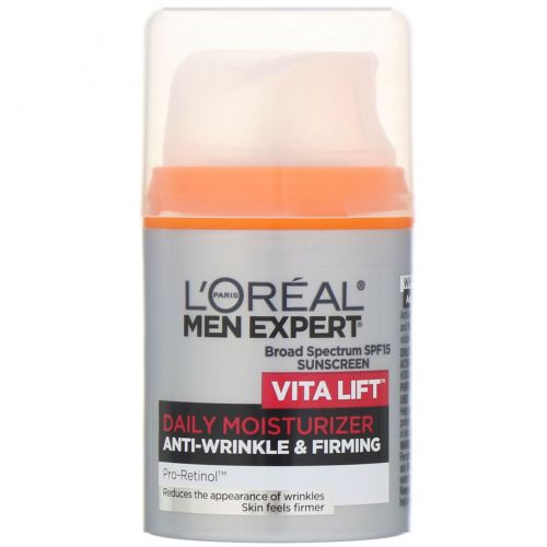 L'Oreal, Men Expert, Борьба с морщинами и укрепление, ежедневное увлажнение Vita Lift, SPF 15, 48 мл