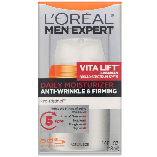 L'Oreal, Men Expert, Борьба с морщинами и укрепление, ежедневное увлажнение Vita Lift, SPF 15, 48 мл