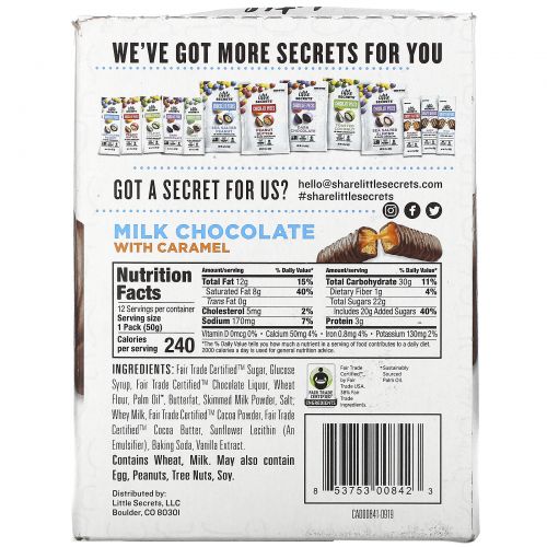 Little Secrets, Cookie Bars, Milk Chocolate with Caramel, 12 Pack, 1.8 oz (50 g) Each