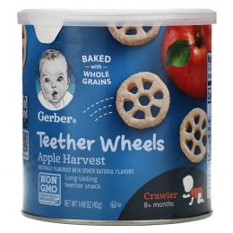 Gerber, Graduates Finger Foods, яблочные воздушные зёрна Wagon Wheels, 42 г