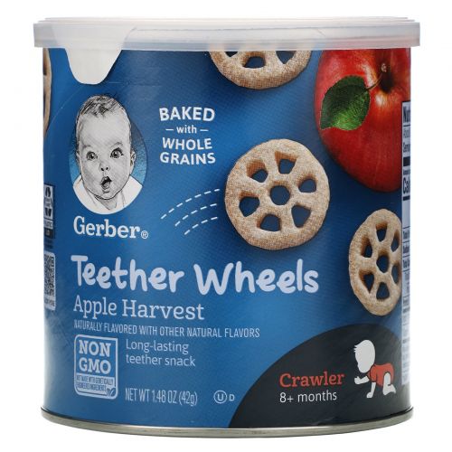 Gerber, Graduates Finger Foods, яблочные воздушные зёрна Wagon Wheels, 42 г