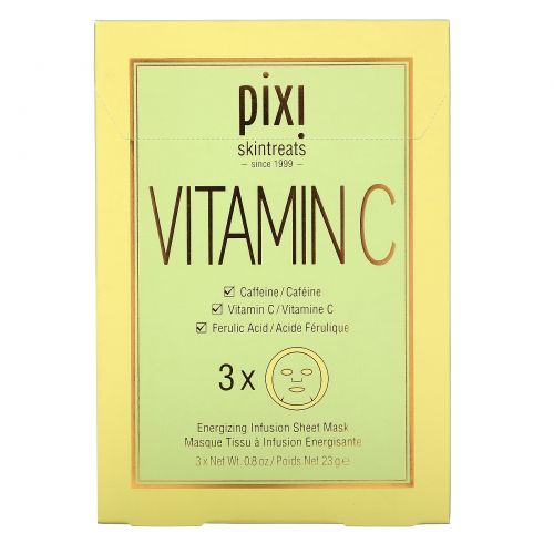 Pixi Beauty, Vitamin C, Energizing Infusion Sheet Mask, 3 Sheet Masks, 0.8 oz (23 g) Each