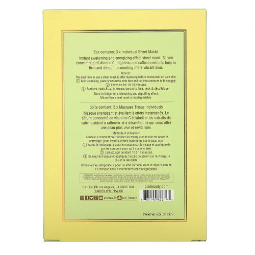 Pixi Beauty, Vitamin C, Energizing Infusion Sheet Mask, 3 Sheet Masks, 0.8 oz (23 g) Each