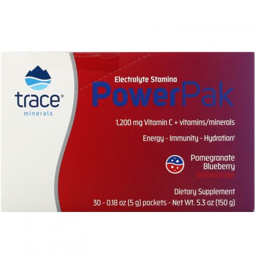 Trace Minerals Research, Электролит Стамина, Power Pak, гранат-черника, 1200 мг, 30 штук, 0,18 унций (5 г) каждая