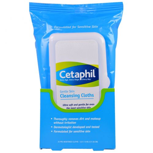 Cetaphil, Мягкие очищающие салфетки, 25 влажных салфеток, 5.0 x 7.9 (12 x 20 см)
